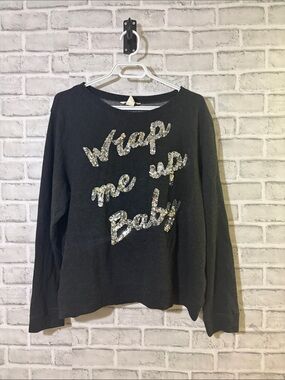 H&M Black Embellished Sweatshirt with Sequin wrap me up baby, large